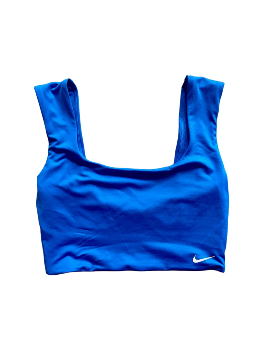 Nike Swim Essential Crop Bikini Top Women M Blue Lined Swoosh NWT